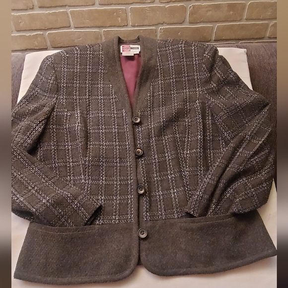 Plaid Wool Blazer Size 8 Dark Academia Preppy Vintage Tailored Jacket - Picture 11 of 13